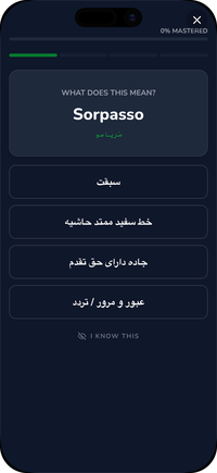 فلشکارت Driving Freedom: یک واژهی رانندگی ایتالیایی برای Patente B با چهار معنی به فارسی