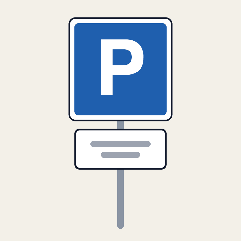 An Italian parking sign: a white P on a blue square, with a panel below showing a time limit