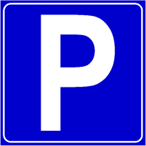 Il segnale raffigurato indica un'area di parcheggio e può essere integrato con un pannello che ne indica la distanza