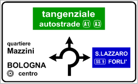 Il segnale raffigurato preavvisa di svoltare alla seconda traversa per raggiungere la tangenziale
