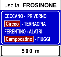 Il segnale raffigurato indica che la strada non è più percorribile e che l'ultima uscita è quella di Frosinone